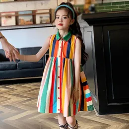 Girl Dresses Girls Color Block Summer Kids Fashion Sleeveles Colorful Casual Dress Elegant Sottili Abbigliamento per bambini traspiranti