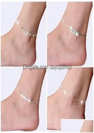ANKLETS NEW 925 STERLING SLIVER ANKLE BRACELET FOR FEOT JEWELLY INLAID ZIRCON ON A LEG Personality Gifts 527 T2 DROP DERVICE9231151