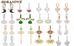 Mode smycken SWA1 1 Utsökt Clover Star Moon och Feather Lady Charming Earrings 2106114452254