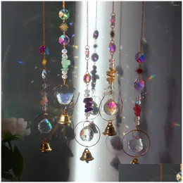 Trädgårdsdekorationer ab Color Crystal Pendant Suncatcher With Nature Stone Sun Catcher Outdoor Decor Rainbow Maker Bells Home Decors D DHA6H