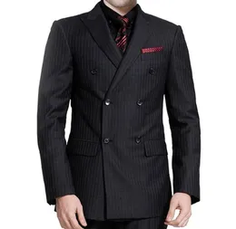 黒い格子縞の布の結婚式の新郎Tuxedos 2018 Groom Wear Three Jacket Pants Vest Double Bestode Business Party Men Suits1549902