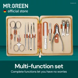 Kits de arte na unha Mr.Green Manicure Conjunto 12 em 1 kit de função completa Profissional Seticure Seticure Sets com ideia de caixa portátil de couro