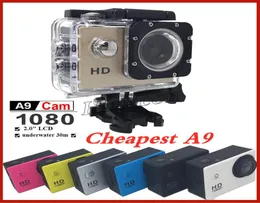 مصنع ملونة A9 HD 1080p كاميرات مقاومة للماء نسخ الغوص 30M 2Quot 140 ° عرض الكاميرا الرياضية MINI DV DVR خوذة CA6764021