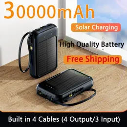 Banks 30000 Mah Solar Power Bank Thin Light Comes With Fourwire External Battery Portable Daily Power Bank For Apple Xiaomi Samsung