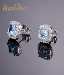 Buulooai 17ct Natural Blue Topaz Серьги -стука на искренние 925 серебряных ювелирных украшений Новые женские ювелирные изделия.