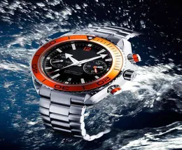 New Ocean Automatic Watch Mens Mechanical Sea Schwarzes Zifferblatt Orange Lünette Watches Herren ohne vorgenoseres Foding Bucklet5151671