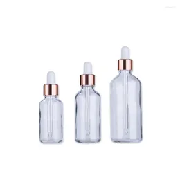 Lagringsflaskor 10st/Lot Rosegold Cap Clear Glass Droper Bottle Liquid Serum/Essential Basic Pipette Refillable