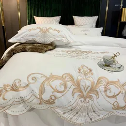 Bedding Sets Luxury Gold Embroidery 60S Sanding Satin Egyptian Cotton Set Duvet Cover Fitted Sheet Bed Pillowcases Home Textile