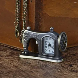 装飾的な置物ユニークなレトロ時計懐かしさの懐中なミシンペンダントチェーンネックレスアナログQuartzギフトreloj de bolsillo
