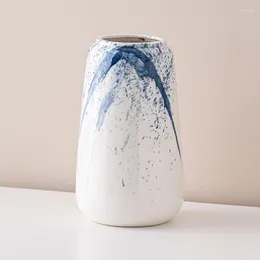 Vases Blue Splash-ink Flower Arrangement Vase Home Decoration Modern Style Ceramic Hydroponic Flowerpot Crafts Indoor Art Decor Gifts