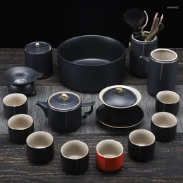 Teaware set Black Modern Tea Set Kungfu Infuser Traditionell kinesisk mugg tekannesceremoni kaffe resor conunto de cha bordsartiklar