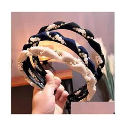 Pannband Pearl Hair Band för flickor Glamorous Rhinestone Winding Hairpin Women Sweet Pannband Söta tillbehör Gåva Drop Delivery Jew Dhhm9