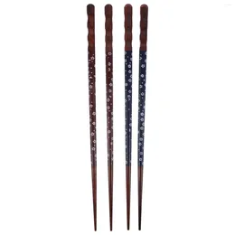 Кухня для хранения 2 пара повторно используемых палочков в японском стиле деревянные палочки для палочек (Red Cherry Blue Pattern)
