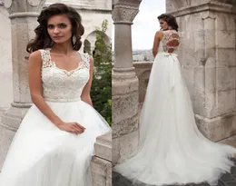 Sexig nyckelhål tillbaka Empire Bröllopsklänningar Delikat pärlstav brudklänningar Custom Made Robe de Mariage Vestido de Noiva med avtagbar5975582