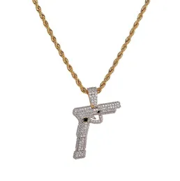 Hip Hop Jewelry Iced Out Goldsilver Color Plated Gun Pendant Necklace Micro Pave Zircon Charm Chain for Men1052247