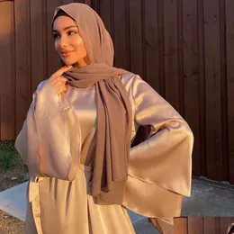 Etniska kläder ramadan eid satin hijab klänning dubai abaya kalkon sommar flare ärm muslimska mode maxi klänningar för kvinnor islam kaft dhdiv