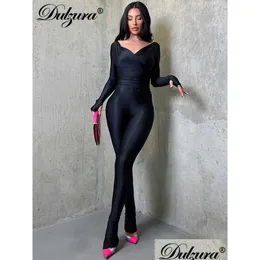 Women'S Tracksuits Womens Dzura 2022 Autumn Winter Women Elegant 2 Piece Set Ruched Long Sleeve Off Shoder Crop Top Slit Leggings Mat Dhnt7