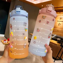 Literwasserflasche mit Stroh Kawaii niedliche Trinken von Sportflaschen mit Zeitmarker für Wasser -Krug -Getränke im Freien im Freien