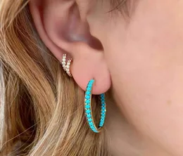 Hoop Earrings Gold Color Fashion Classic Women Jewelry Prong Set Blue Turquoises Stone Huggie Earring 30mm5216010