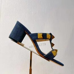 Blue Denim Slider Golden Roman Stuppers Kamebery 6,5 cm na wysokim obcasie sandały z otwartymi palcami luksusowe projektanci Factory Footwear 35-43 z pudełkiem