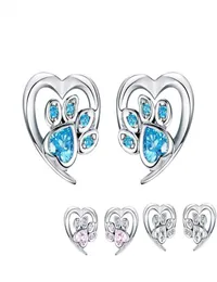 Brincos de pata de estimação azul de cristal para meninas para o coração de coração pegada cz pãezinhos de orelha jóias women design bijoux sce65432155083968560