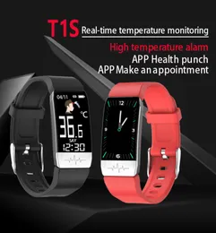 New T1S Smart Watch Bracelet Women Men Kid Body Body Legate Prood Pressed Rate Oxygen Monitor Health Smart Wristban5455574