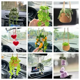 Figuras decorativas Acessórios para carros de crochê Creative Plants Plants Retrovisor Espelho pendurado Ornamento de malha de mão