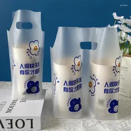 Depolama Çantaları 100 PCS Süt Çay Ambalaj Çantası Karikatür Malzeme Kahve Dükkanı Tek Kullanımlık Teslimat Elde Taşınabilir Plastik Tutma Paket
