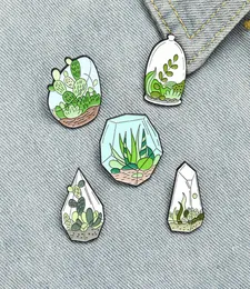 Creative Cartoon Green Plants Emamel Pins grön söt glas Kaktus Tång för vänner Gift Lapel Pin Clothes Bags9543365