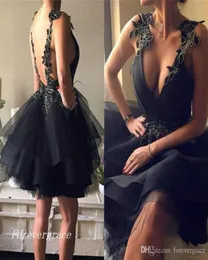 2019 billige kleine schwarze Tulle -Röcke Homecoming -Kleid Eine Linie Kurzwinkel