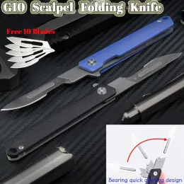 Keychains G10 Quickopening Folding Knife Multipurpose Utility Knife Mini Folding Keychain Scalpel Edc Courier Opening Knifves 10 Blade