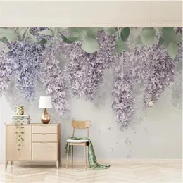 Tapety milofi piękne liliowe wisteria kwiat 3D stereo pokój ślubny tło ściana duża mural