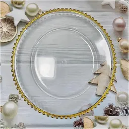 Piatti piastre da 100 pari di caricatore trasparente con perle dora del bordo in plastica acrilica cena decorativa in plastica che serve matrimoni decorazioni per feste di natale dh3nb