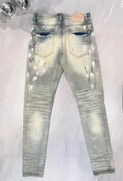 Jeans di marca viola moda di alta qualità con riparazioni di strada e pantaloni di denim aderenti a basso taglio