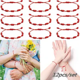 Charm Bracelets 12pcs/lot Boho 7 Knots Red String Bracelet For Protection Lucky Amulet Adjustable Braided Rope Anklet Wristband Jewelry