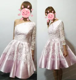 PO Po Pink Satin White Lace Cocktail Dresses One Counte Host A Line Short 34 Long Sleeve Homecoming Bress Prom Party G6819488