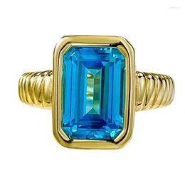 Cluster Rings Spring Qiaoer 925 Sterling Silver 8 11MM Emerald Cut Lab Diamond Gemstone Aquamarine For Women 18K Gold Plated Jewelry