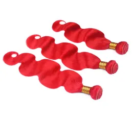 Capelli brasiliani 3 rastrelli estensivi rosso vivo estensioni del corpo color rosso fascio di capelli umani affari body wavy doppio trame 12458535