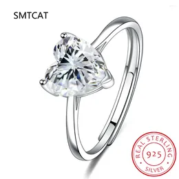 Clusterringe 2CT Moissanit Ring für Frauen 925 Sterling Silver Heart Form Band Diamond Hochzeitsfeier Luxus