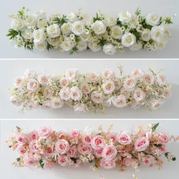 Decorative Flowers Pink Gypsophila Rose Daisy Artificial Flower Row Arrangement Wedding Arch Backdrop Decor Baby Breath Hanging Floral Party