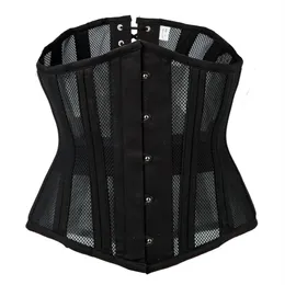 Zwarte Onderborst Korset Dames Stalen Uitgebeende Korte Torso Ademende Mesh Taille Cincher Waspie Korset Voor Tailletrainer Plus Maat