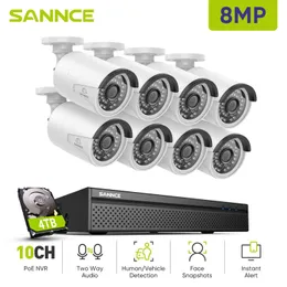كاميرات IP Sannce 8ch 8mp Wired NVR Poe Security Camera Camera System 5MP IP66 Outdoor IR-CUT CCTV Canera Video Surveillance Recorder Kit 240413