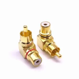 2pcs النحاس RCA الزاوية اليمنى من الذكور إلى الإناث الموصل المطلي بالذهب 90 درجة محولات الموصلات