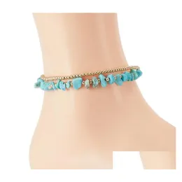 Anklets Bohemian Style Natural Gravel Stone Anklet Double-Layer Retro Bell Hand Woven Boved Foot Chain 6 Colors Drop Delivery Jewelr DH4N7