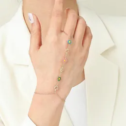 Link Bracelets Todorova Colorful Daisy Flower Zircon Finger Ring For Women Connected Hand Harness Bracelet Wedding Jewelry Gift