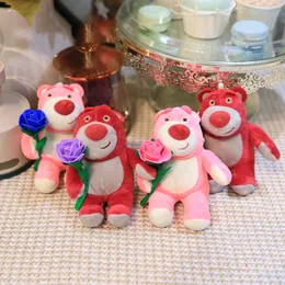 Creative Cute 4-inch Rose Strawberry Bear 10CM Big Ear Dog Doll Machine Doll Plush Toy Festival Gift Birthday Children's Day Couple Gift Bag Pendant Keychain Pendant