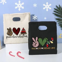 Storage Bags Peace Love Christmas Portable Lunch Bag Thermal Insulated Bento Box Totes Cooler Handbags Picnic School Food Gifts