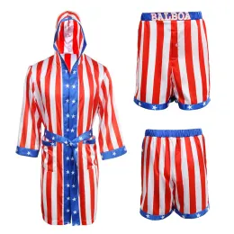 Rocky Balboa Apollo Movie Boxing Flag American Cosplay Rets Shorts Robe Boxing Robe and Shorts Adult and Kids