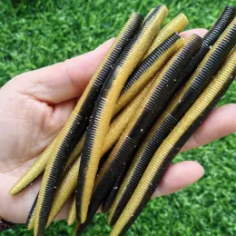 Soft Plastic Senko Worms 5.3" – Salt Impregnated Ribbed Bass Lures, 10 Pack Gun Power Lead Color - View #5
