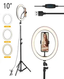 10Quot LED Selfie Ring Light para Live StreammakeUpvideo Dimmable Beauty Ringlight com suporte de tripé 26cm Ringlight Pographi2409971